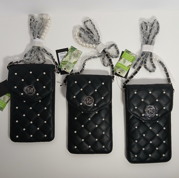 Badgley Mischka Other - Badgley Mischka Diamond Quilted Phone Case W/ Pearls Black X3 NWT